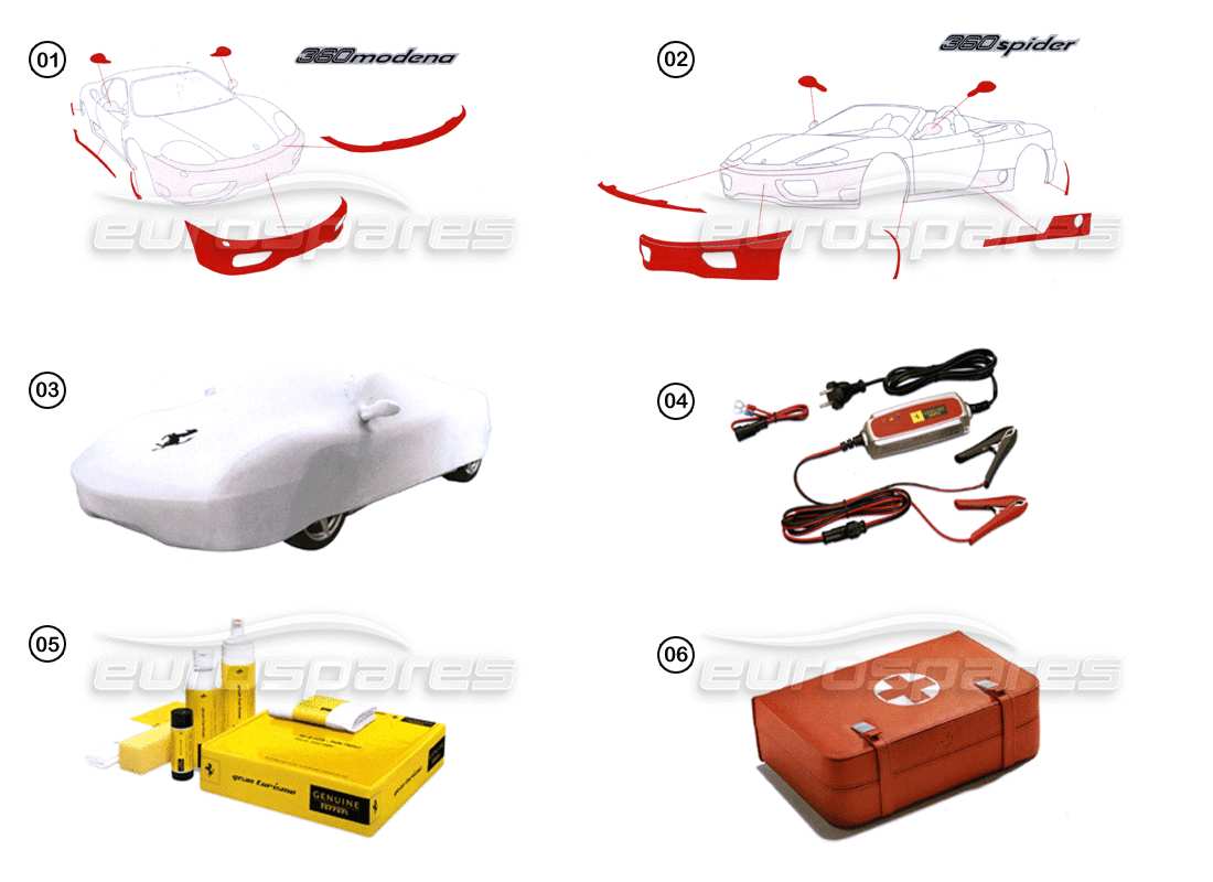 ferrari 360 modena zubehör - autopflege teilediagramm