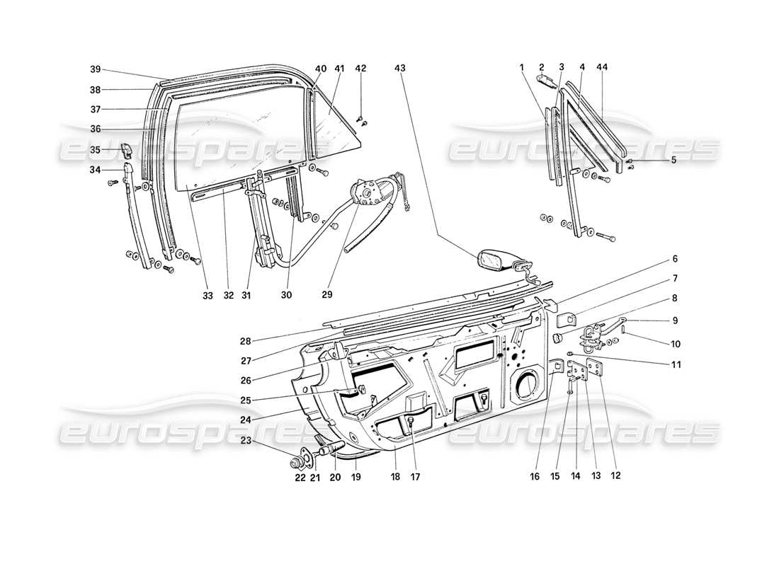 ferrari 208 turbo (1989) doors (from car 75929) part diagram