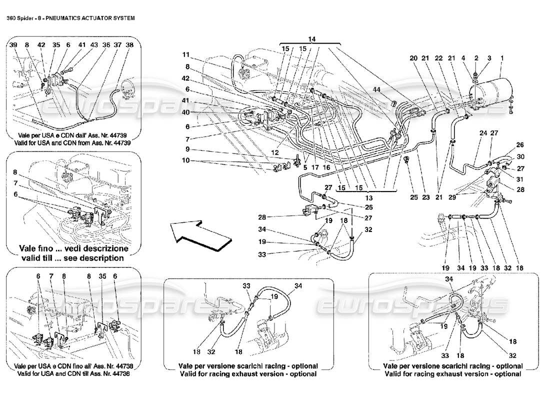 ferrari 360 spider teilediagramm des pneumatischen antriebssystems