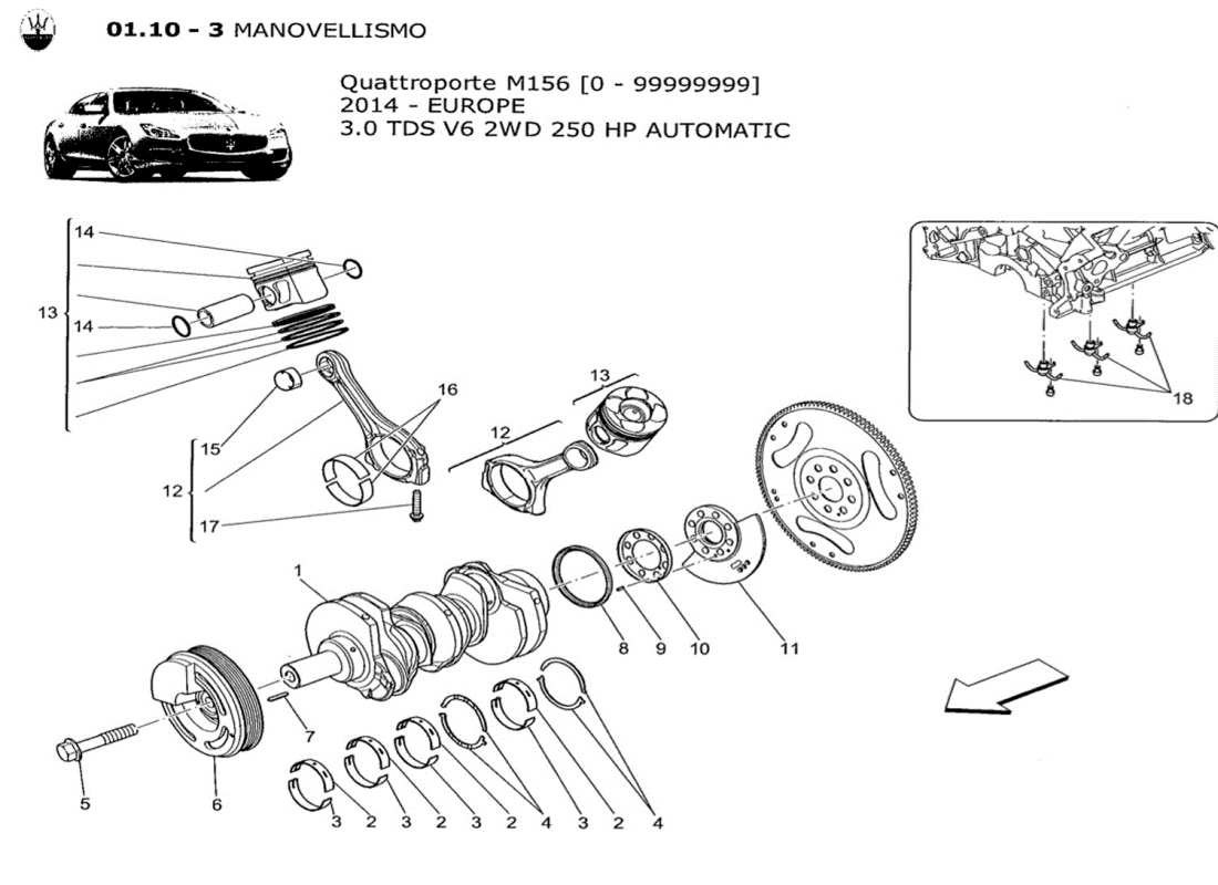 maserati qtp. v6 3.0 tds 250bhp 2014 kurbelmechanismus teilediagramm