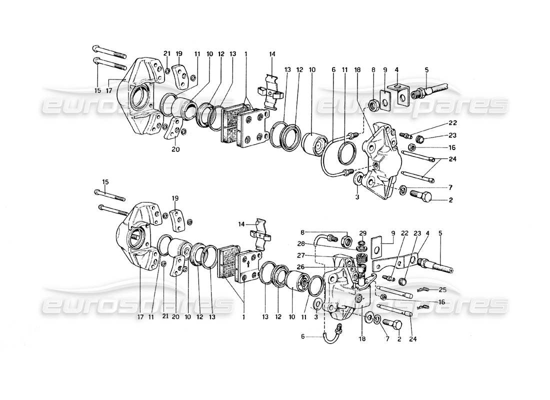 ferrari 308 gt4 dino (1979) bremssattel für vorder- und hinterradbremse - teilediagramm