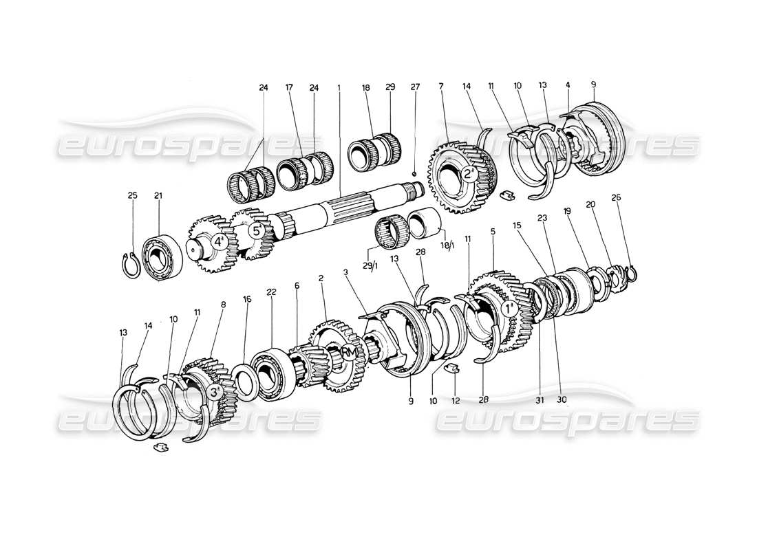 ferrari 246 dino (1975) teilediagramm für vorgelegewellengetriebe