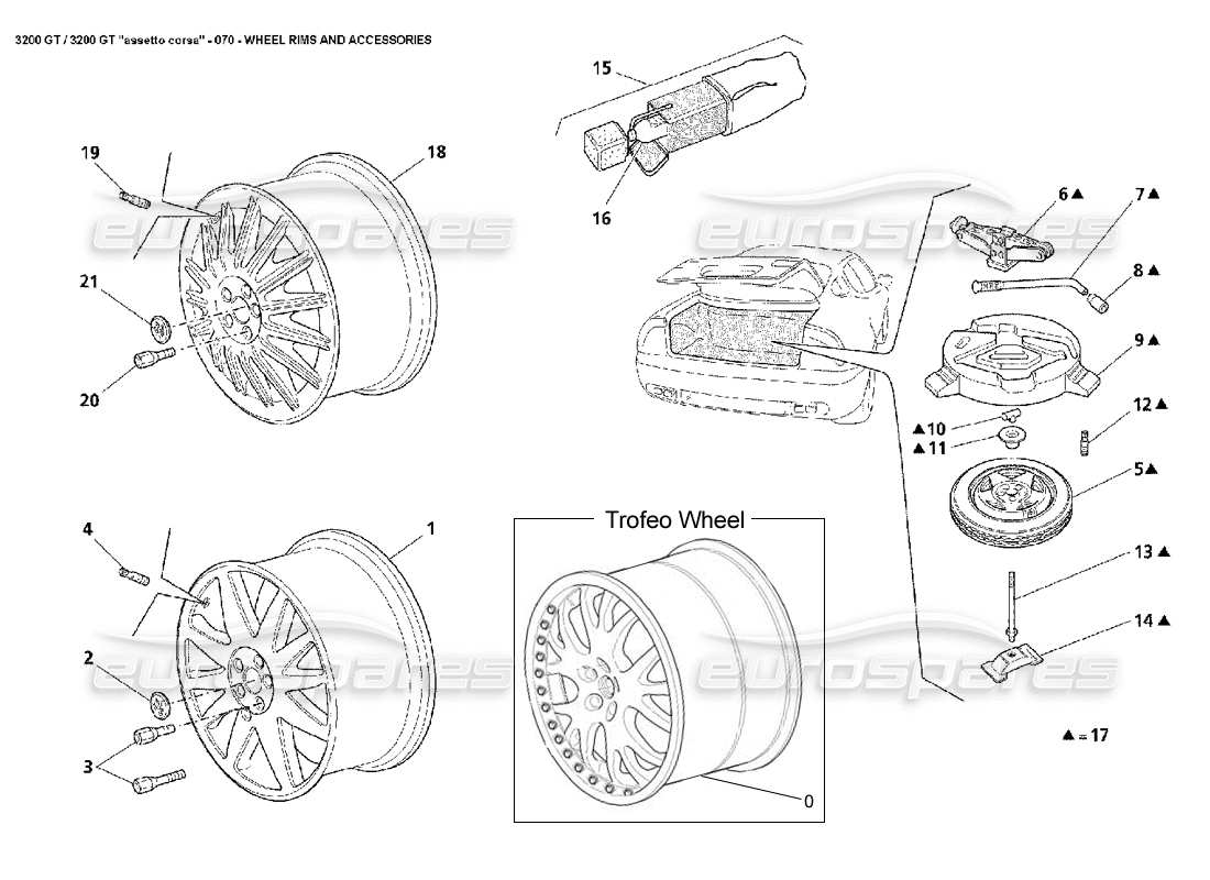 maserati 3200 gt/gta/assetto corsa räder und zubehör teilediagramm