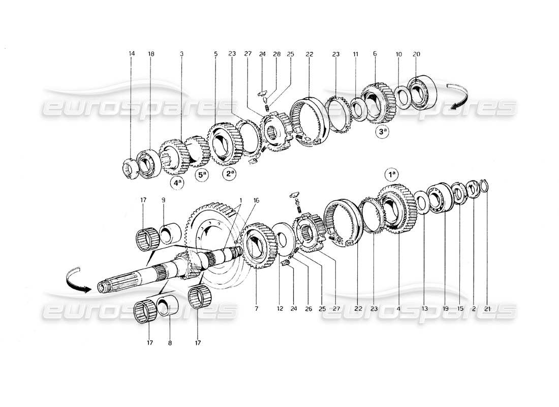 ferrari 308 gt4 dino (1979) teilediagramm für vorgelegewellenräder