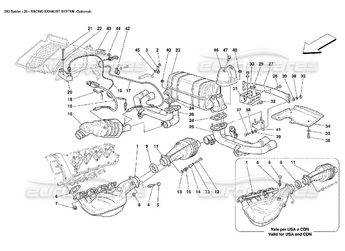 ferrari 360 spider rennauspuffanlage teilediagramm