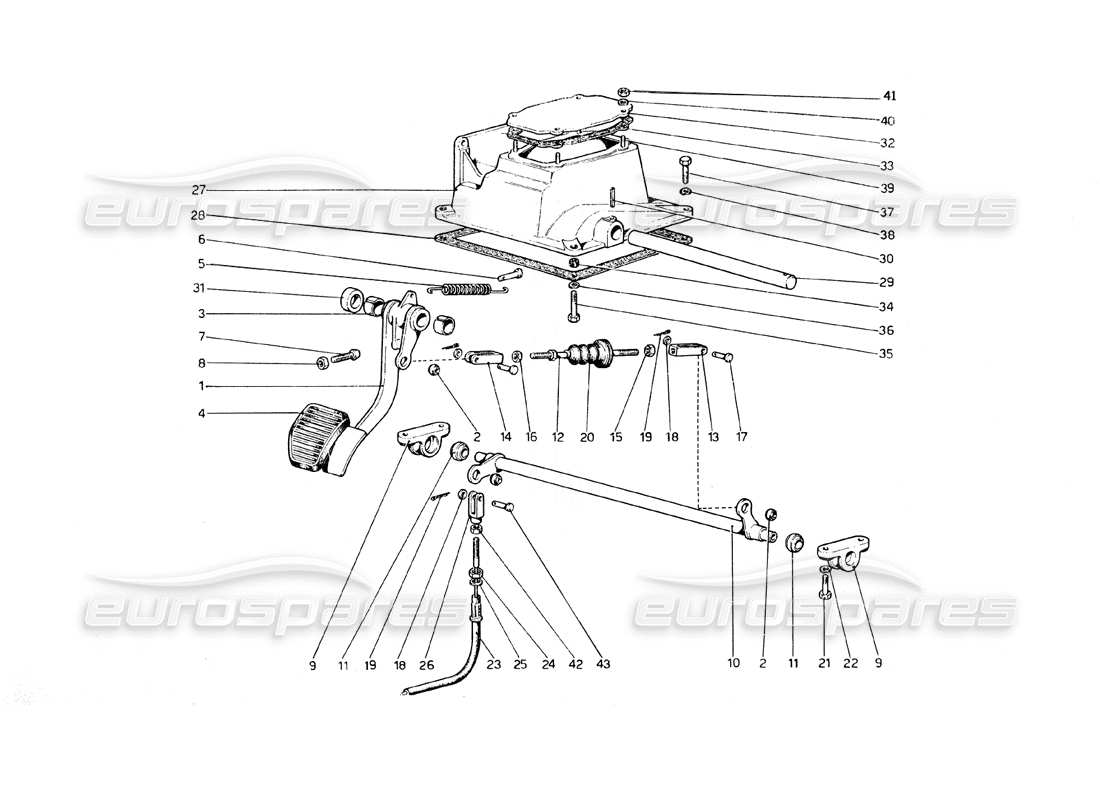 ferrari 308 gt4 dino (1979) pedalboard - kupplungssteuerung (varianten für rhd-version) teilediagramm
