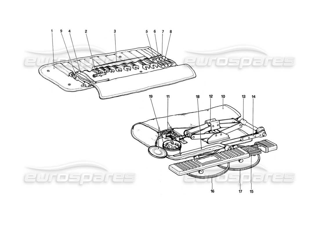 ferrari 308 (1981) gtbi/gtsi werkzeugsatz teilediagramm