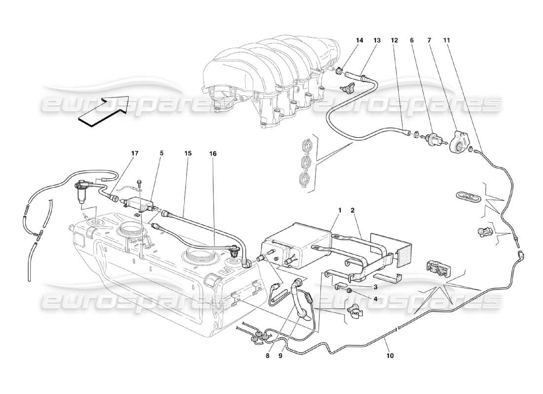 maserati qtp. (2003) 4.2 kraftstoffdampf-recyclingsystem teilediagramm