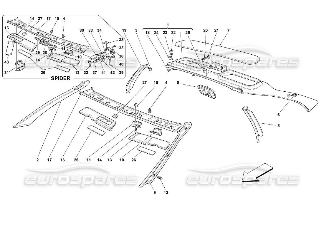 ferrari 355 (2.7 motronic) teilediagramm für dachverkleidungen