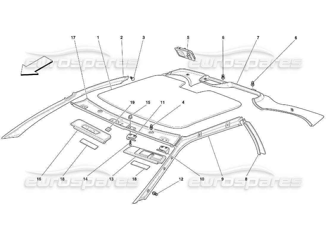 ferrari 355 (5.2 motronic) teilediagramm für dachverkleidungen