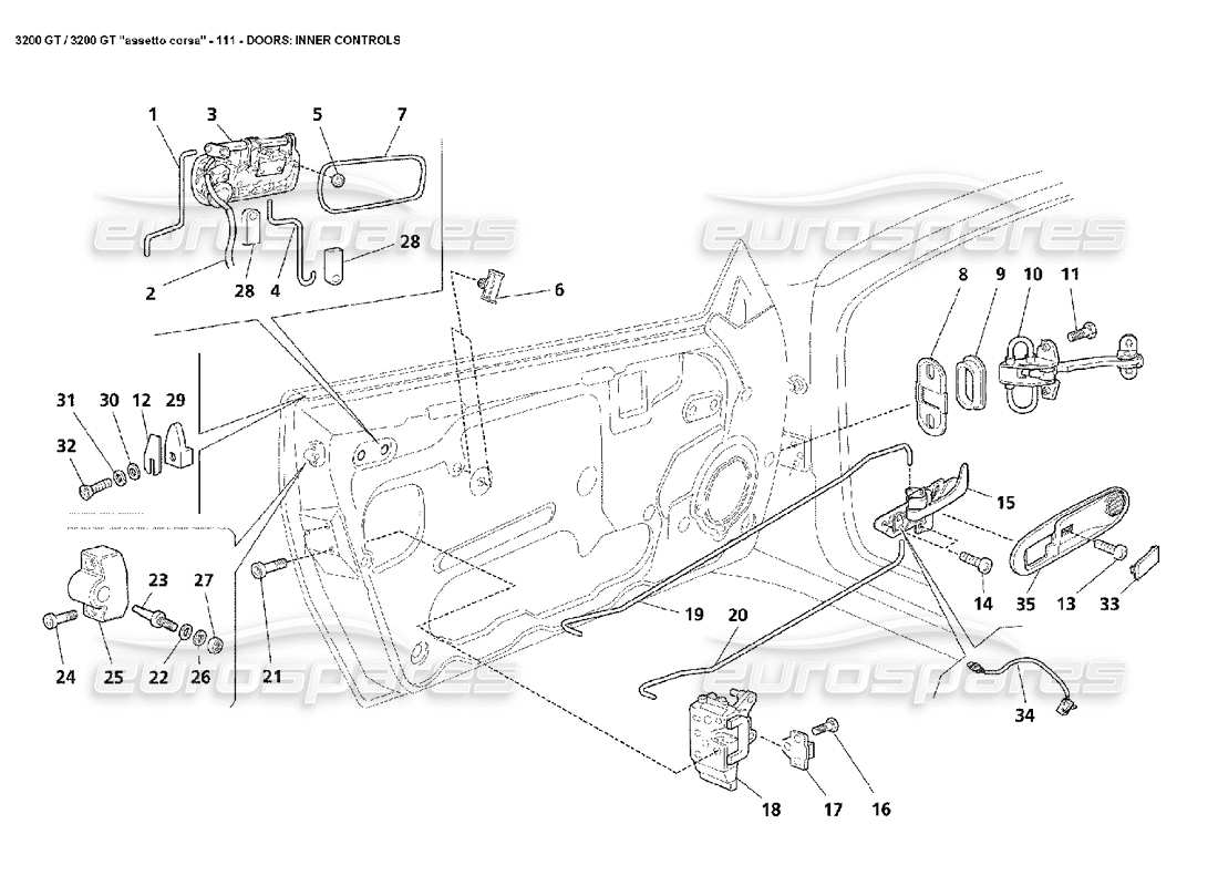 maserati 3200 gt/gta/assetto corsa türen: teilediagramm für innere bedienelemente