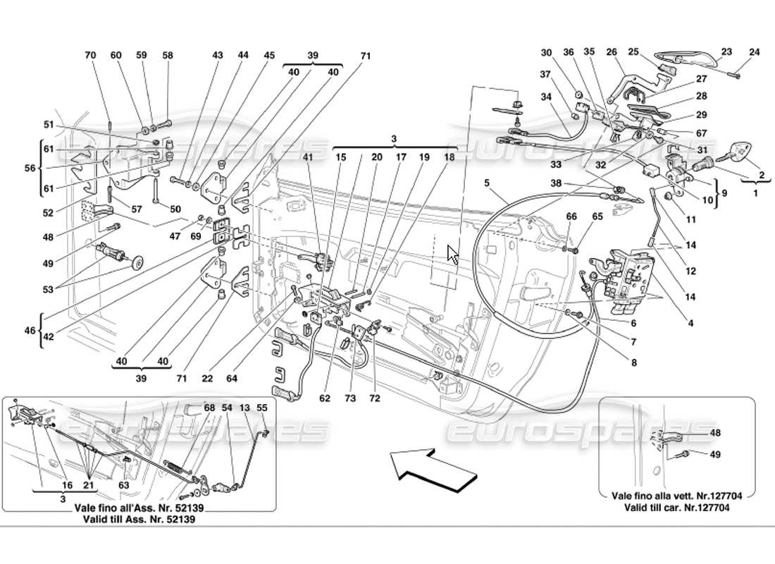 ferrari 360 modena teilediagramm für türöffnungssteuerung und scharniere