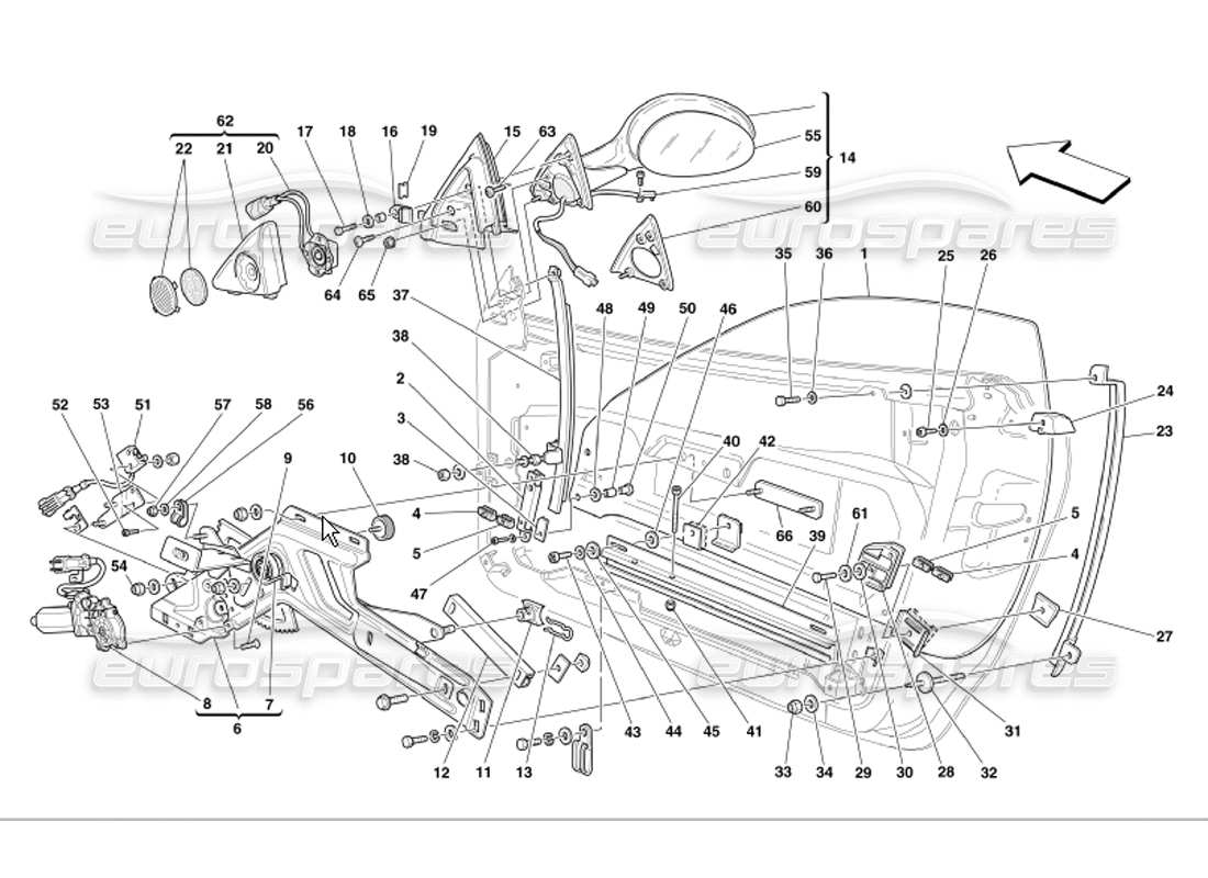 ferrari 360 modena teilediagramm für elektrische fensterheber und rückspiegel