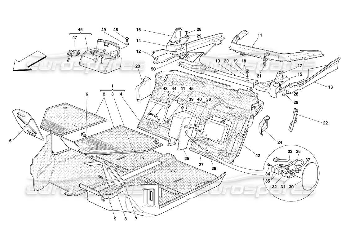 ferrari 355 (5.2 motronic) teilediagramm für fahrgastraumteppiche