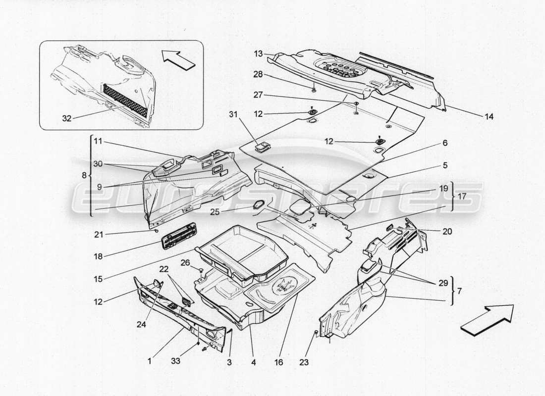 maserati qtp. v8 3.8 530bhp auto 2015 zubehörkonsole und rückkonsole teilediagramm