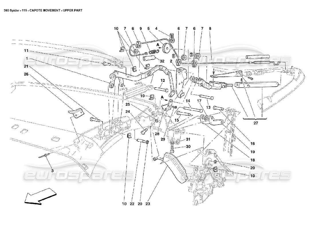 ferrari 360 spider capote-bewegung - teilediagramm des oberen teils