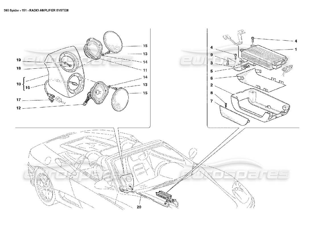 ferrari 360 spider radioverstärkersystem teilediagramm