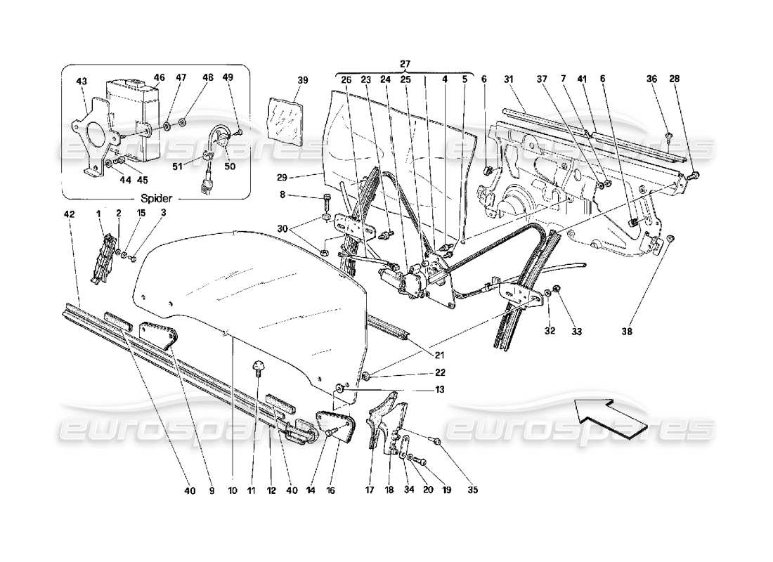 ferrari 348 (2.7 motronic) türen - teilediagramm für glashebevorrichtung