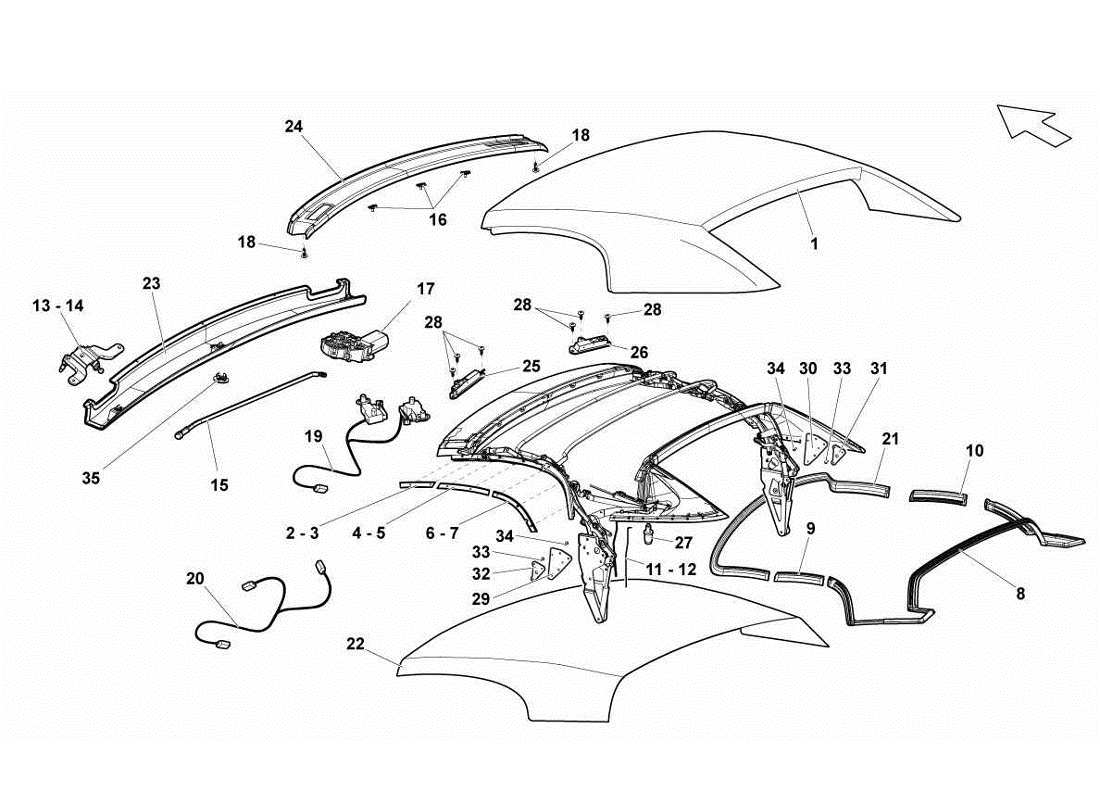 lamborghini gallardo lp570-4s perform dachpaneel-verdeck - komponenten teilediagramm