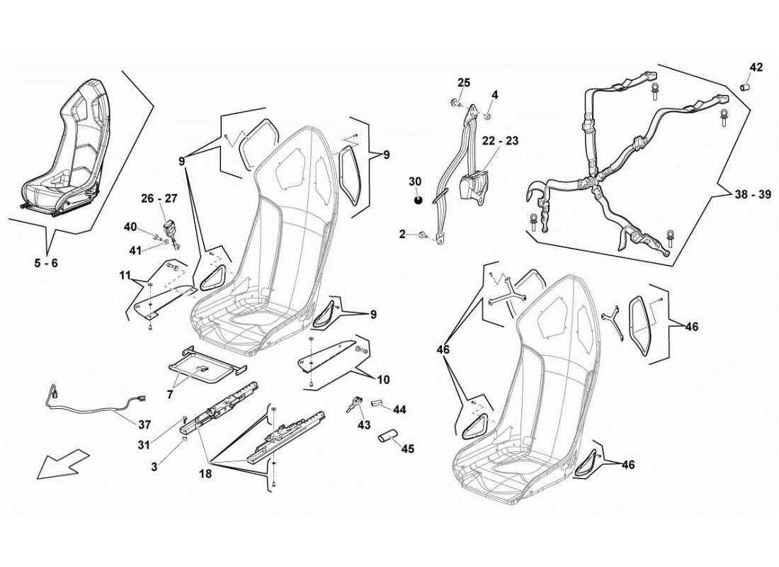 lamborghini gallardo sts ii sc sitze und sicherheitsgurte - sport teilediagramm