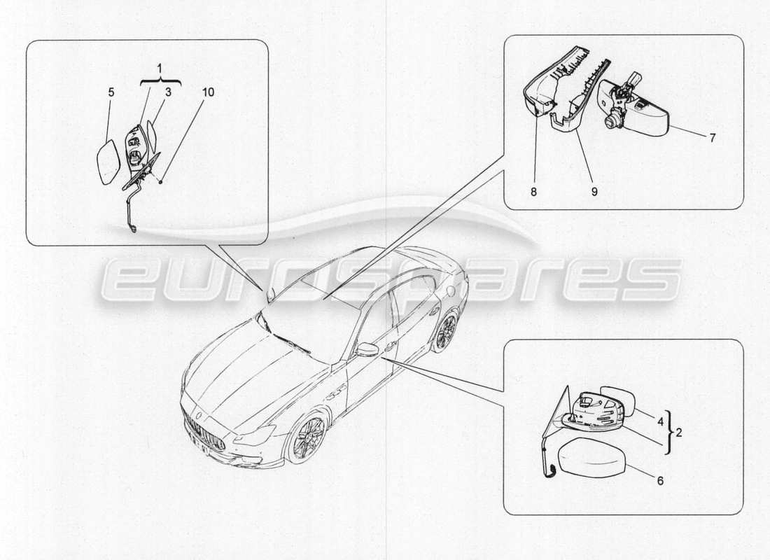 maserati qtp. v8 3.8 530bhp 2014 auto innen- und aussenrückspiegel teilediagramm