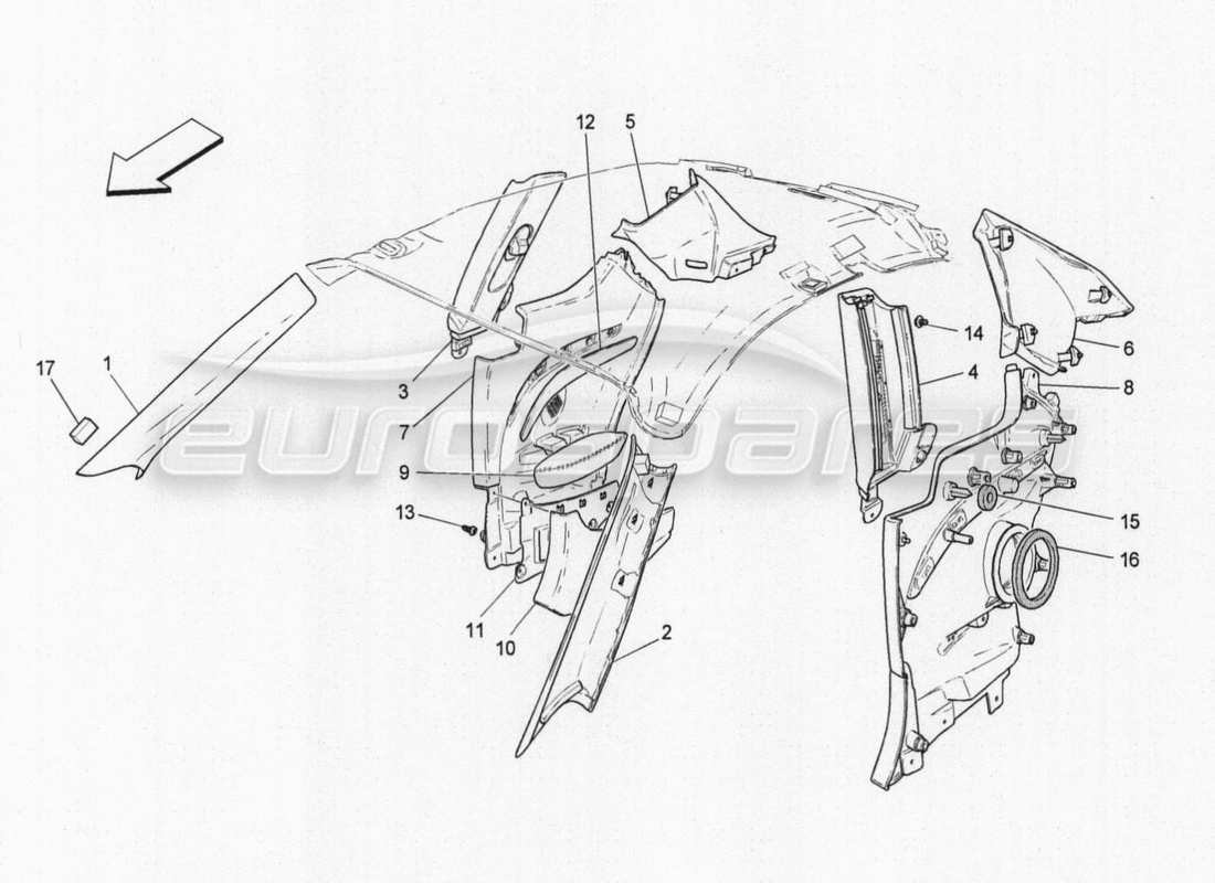 maserati granturismo special edition fahrgastraum- und säulenverkleidungen sowie seitenverkleidungen teilediagramm