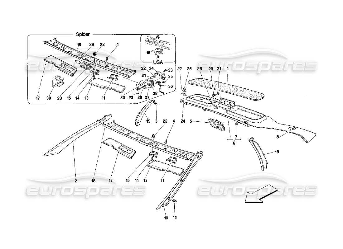 ferrari 348 (2.7 motronic) teilediagramm für dachverkleidungen