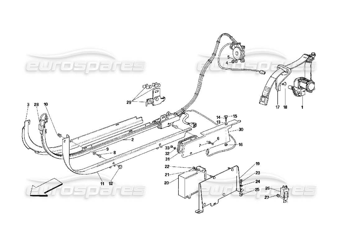 ferrari 348 (2.7 motronic) passives sicherheitsgurtsystem teilediagramm