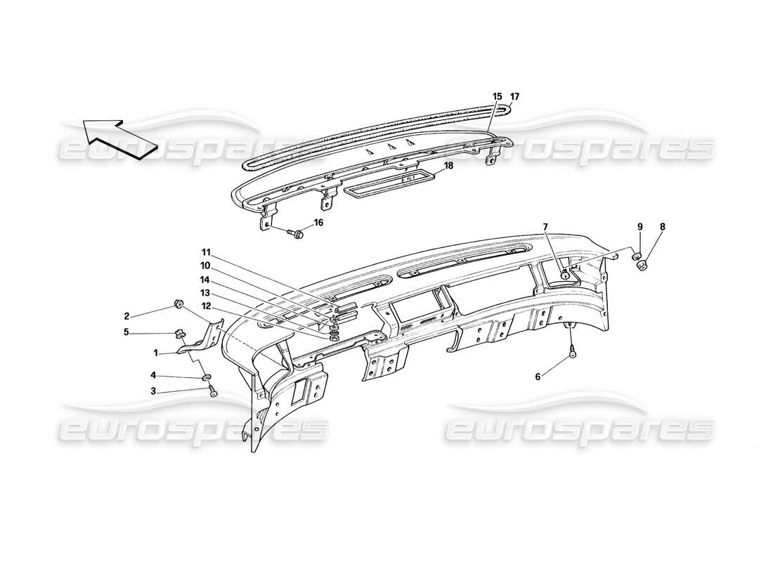 ferrari 348 (1993) tb / ts dashboard - struktur- und unterstützungsteildiagramm