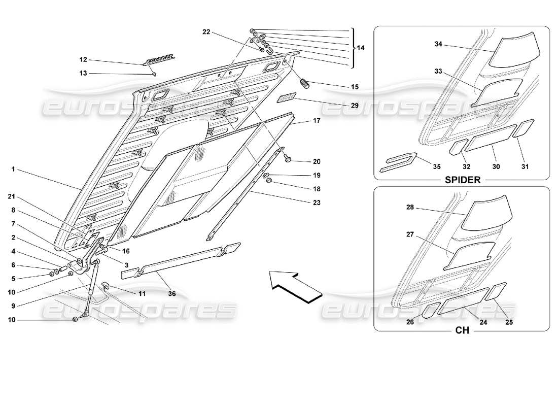 ferrari 355 (2.7 motronic) teilediagramm der hinteren haube