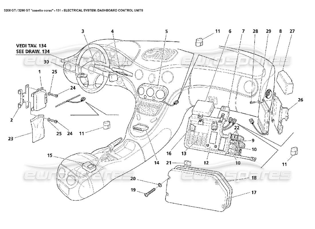 maserati 3200 gt/gta/assetto corsa elektrik: teilediagramm der armaturenbrett-steuergeräte