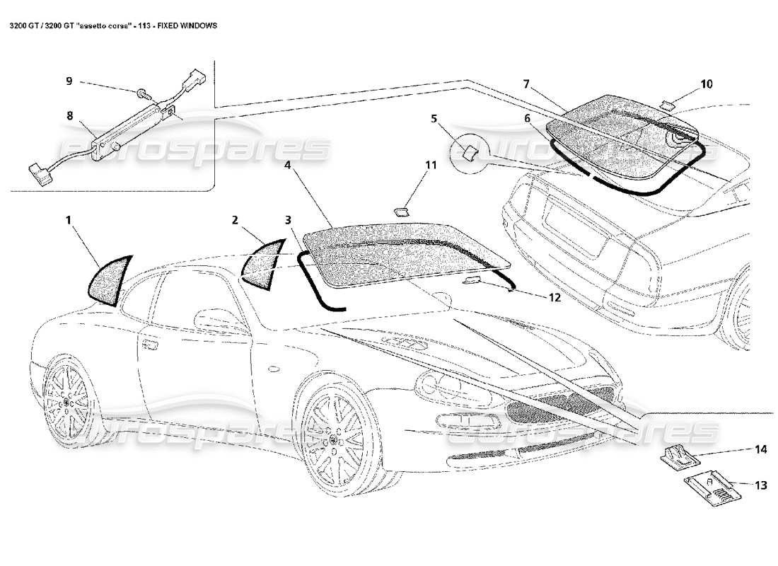 maserati 3200 gt/gta/assetto corsa diagramm für feste windows-teile