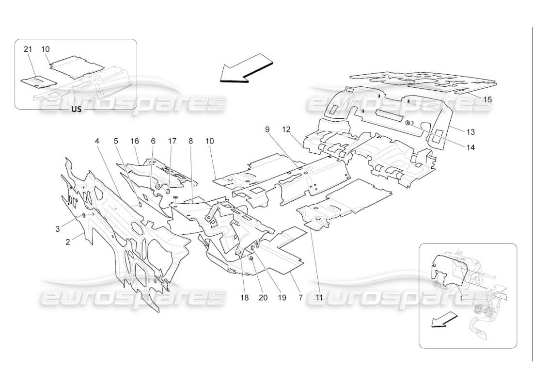 maserati qtp. (2007) 4.2 f1 schalldämmplatten im fahrzeuginnenraum teilediagramm