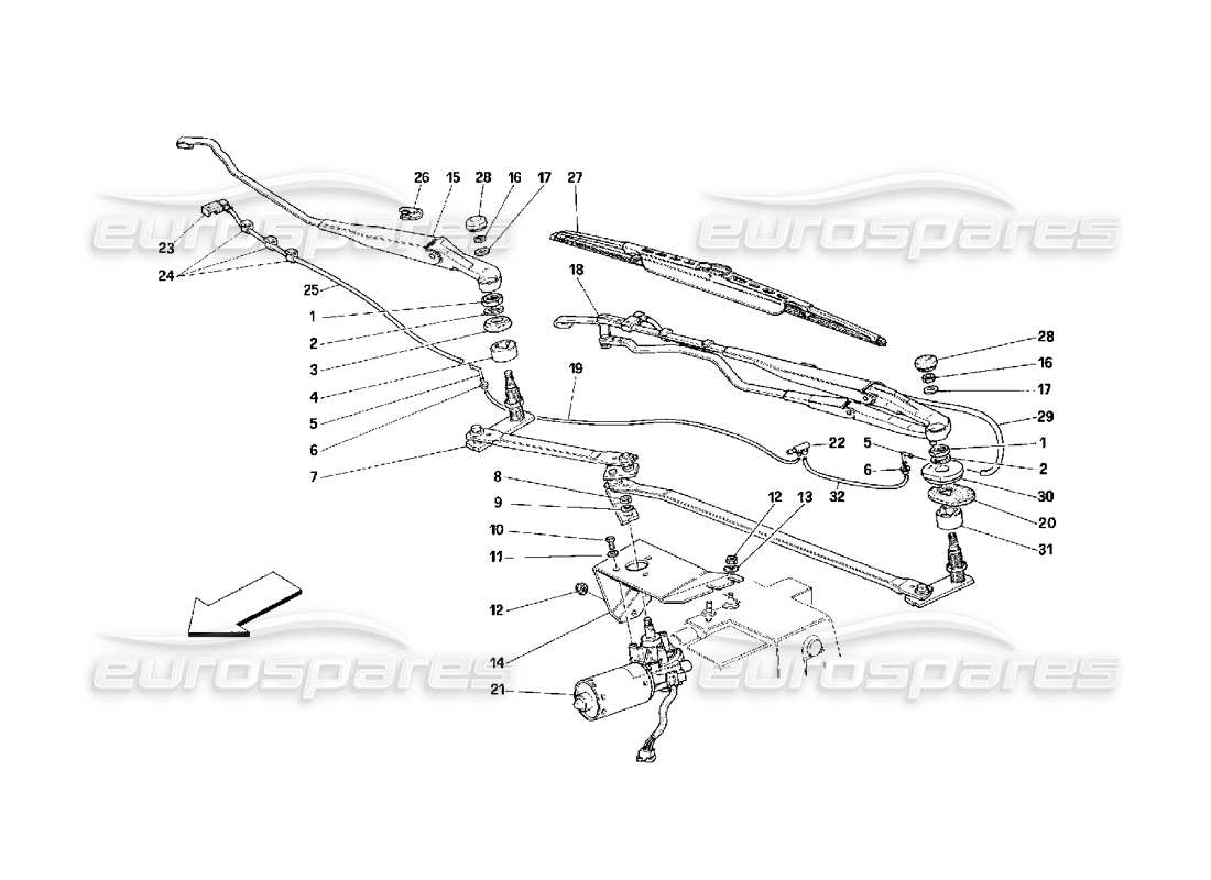 ferrari 348 (2.7 motronic) teilediagramm für scheibenwischer und steuerungen