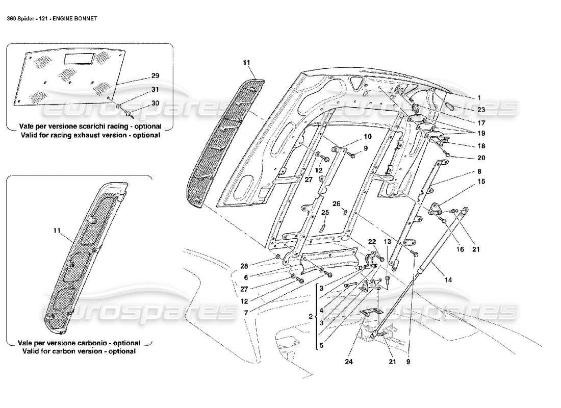 ferrari 360 spider teilediagramm der motorhaube