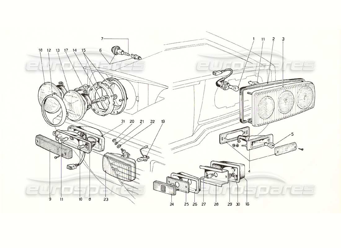 ferrari 308 gt4 dino (1976) lichter teilediagramm