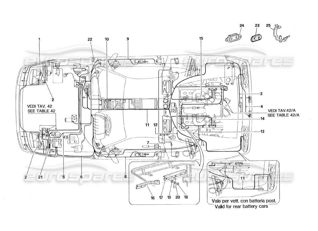 ferrari 348 (1993) tb / ts teilediagramm des elektrischen systems