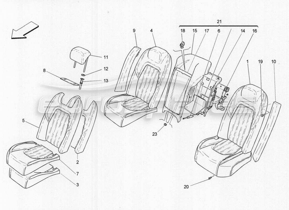 maserati qtp. v8 3.8 530bhp 2014 auto rücksitze: verkleidungen ersatzteildiagramm