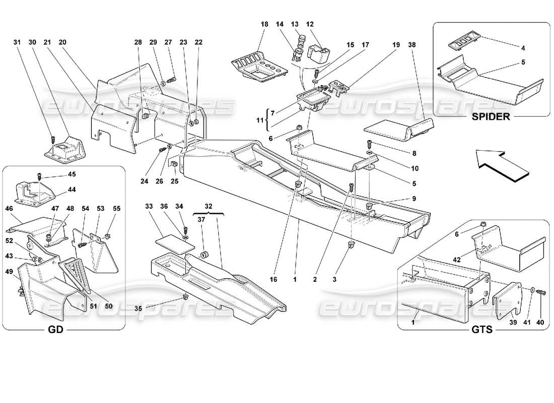 ferrari 355 (2.7 motronic) tunnel - rahmen und zubehörteile diagramm