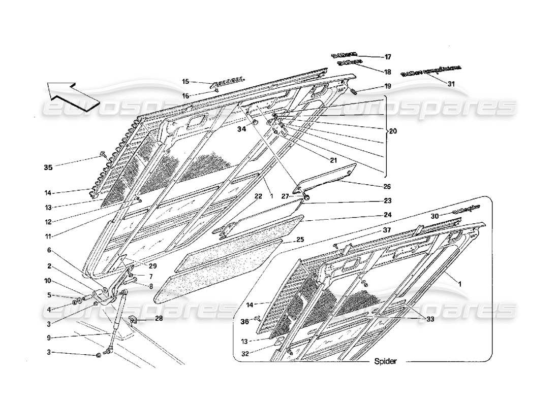 ferrari 348 (2.7 motronic) heckhaube teilediagramm