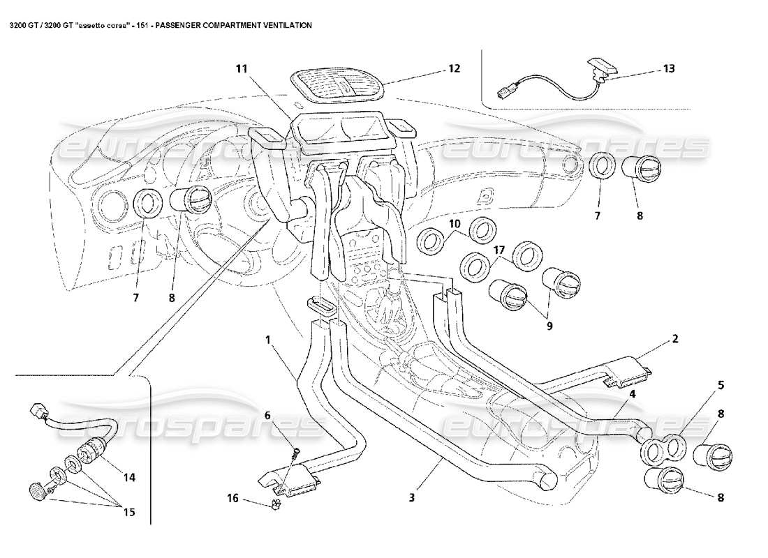 maserati 3200 gt/gta/assetto corsa belüftung cockpit teilediagramm