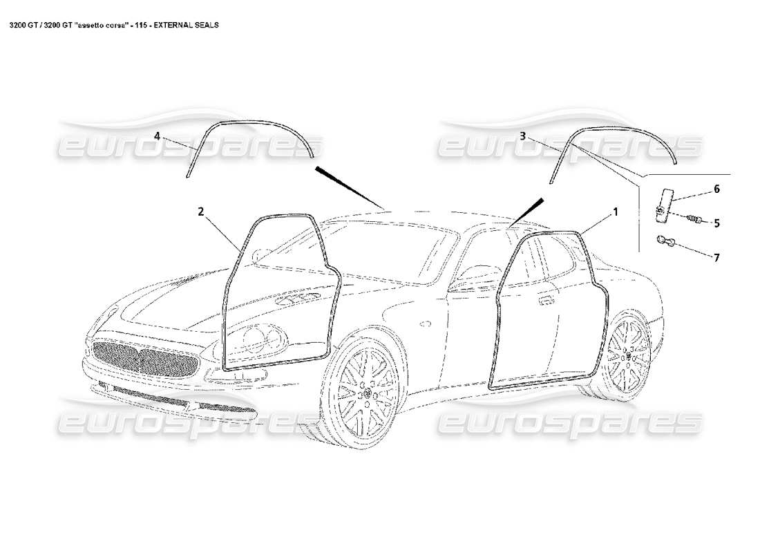 maserati 3200 gt/gta/assetto corsa teilediagramm für externe dichtungen