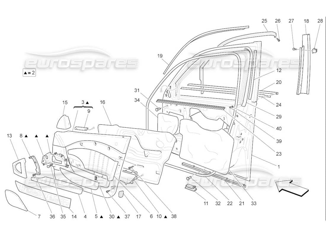 maserati qtp. (2009) 4.7 auto vordere türen: verkleidungen ersatzteildiagramm