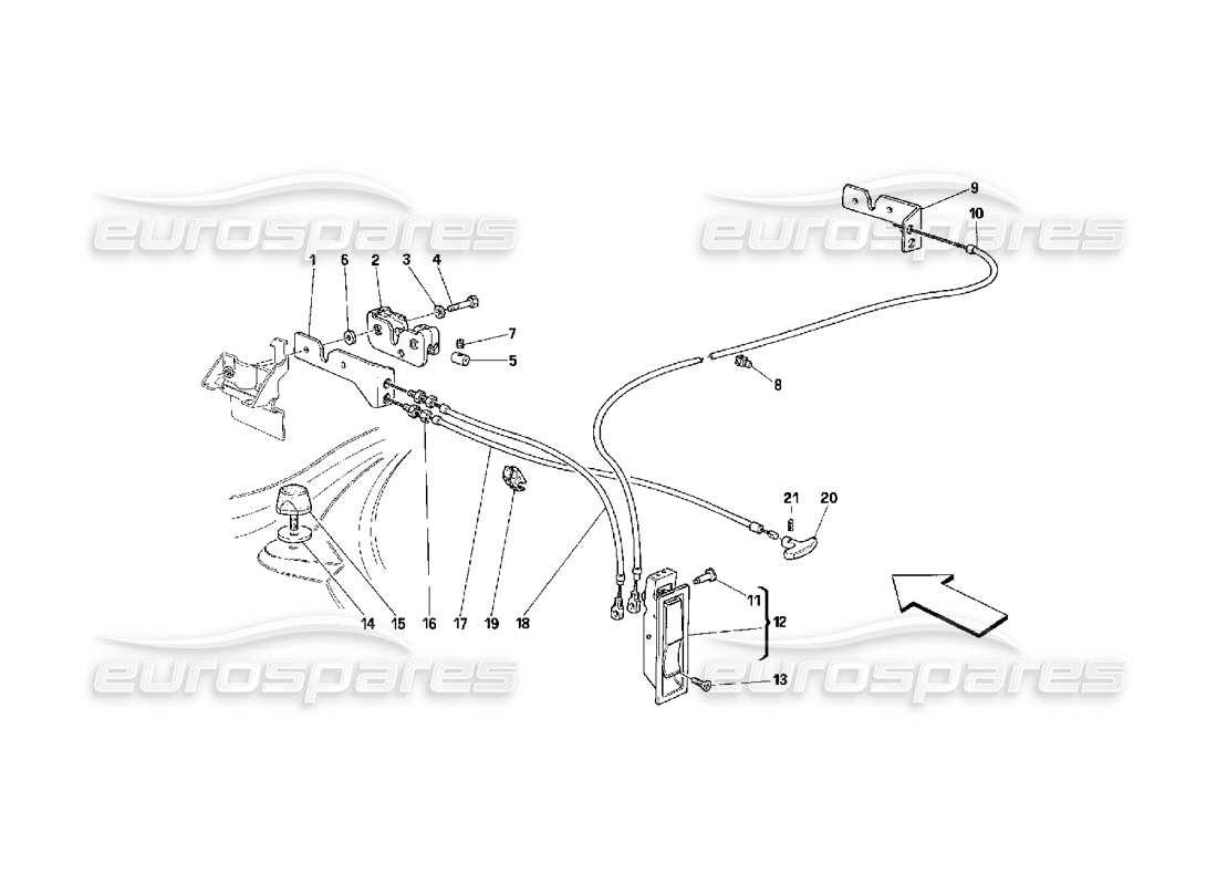 ferrari 348 (2.7 motronic) öffnungsvorrichtung für fronthaube - teilediagramm
