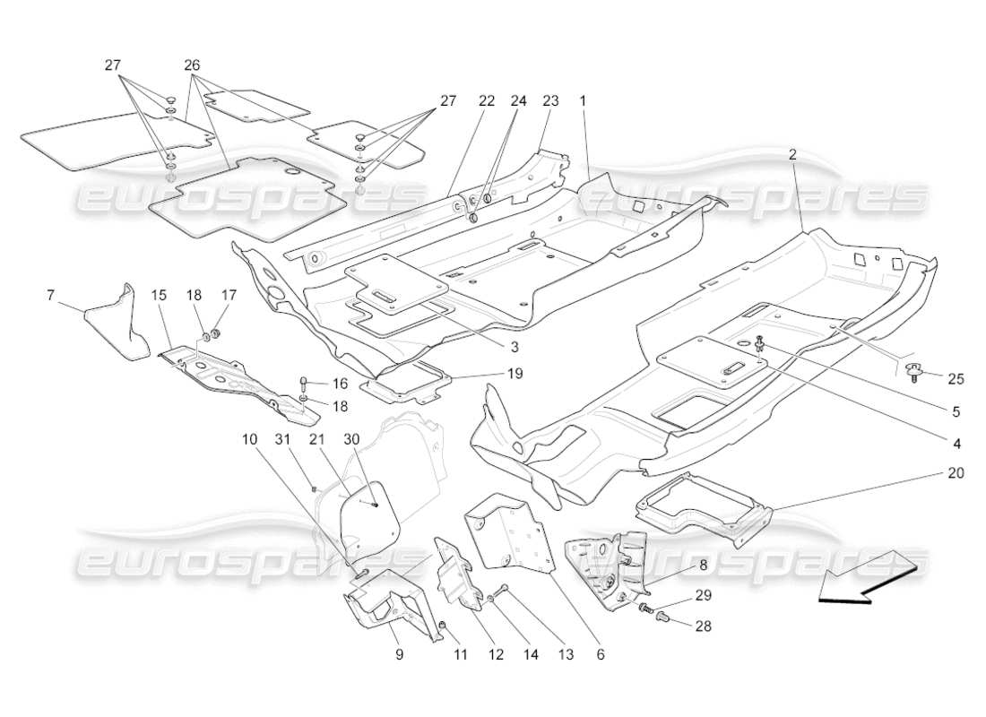 maserati grancabrio (2010) 4.7 fahrgastraummatten ersatzteildiagramm