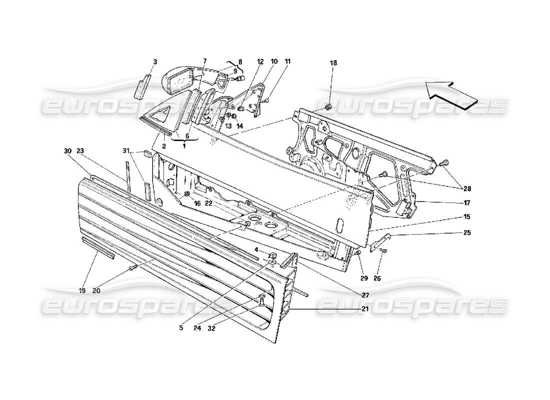 ferrari 348 (2.7 motronic) türen - rahmen und rückspiegel teilediagramm