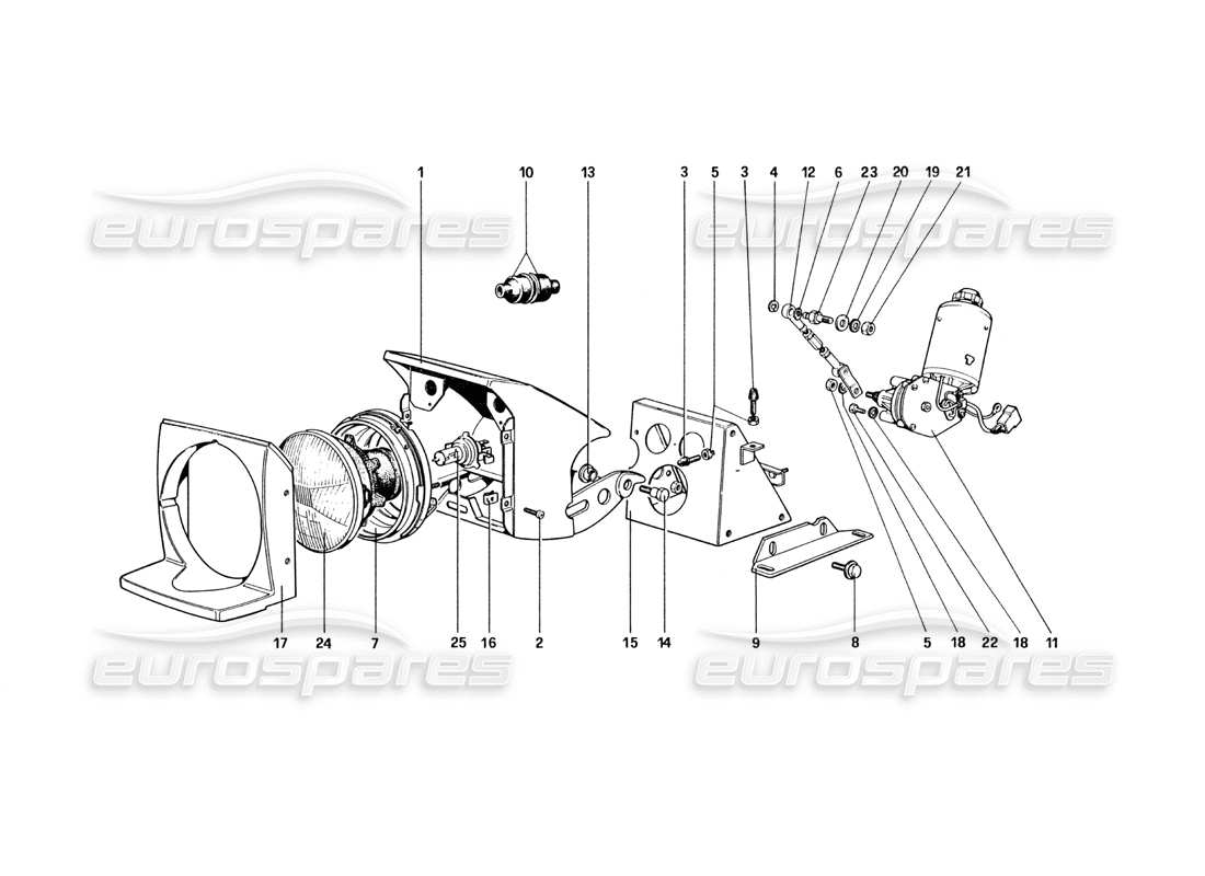 ferrari 328 (1985) lichthebevorrichtung und scheinwerfer teilediagramm