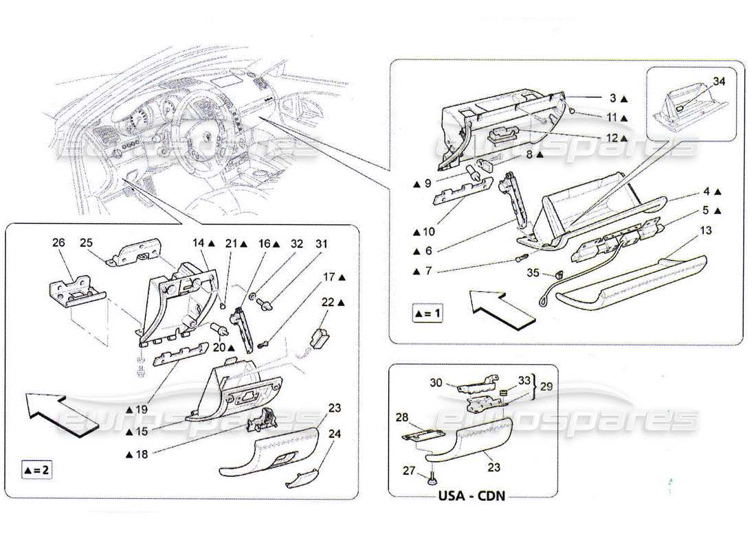 maserati qtp. (2010) 4.2 handschuhfächer teilediagramm