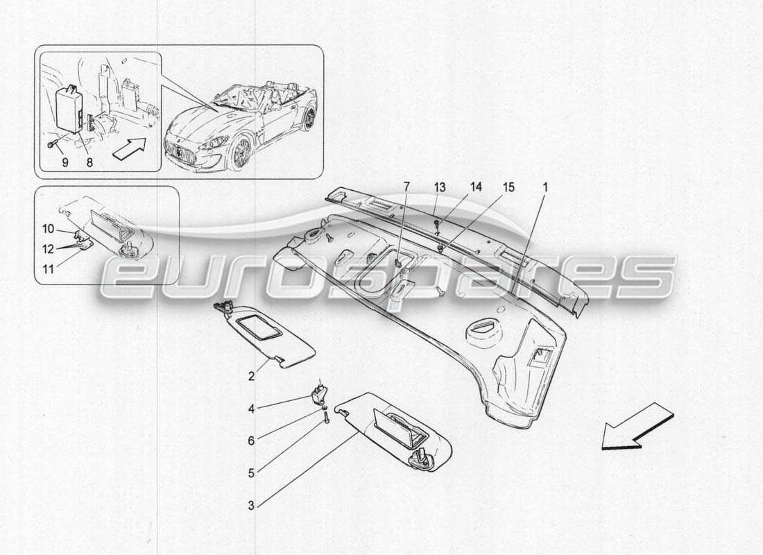 maserati grancabrio mc centenario dach- und sonnenblenden ersatzteildiagramm