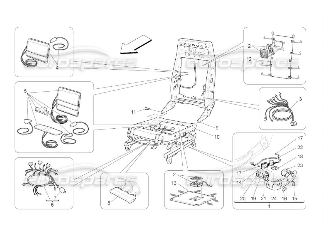 maserati qtp. (2007) 4.2 f1 vordersitze: mechanik und elektronik teilediagramm